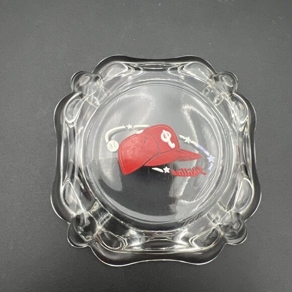VTG 1950's era Philadelphia Phillies Glass Ashtray Baseball Red Cap ~4" - Picture 4 of 7